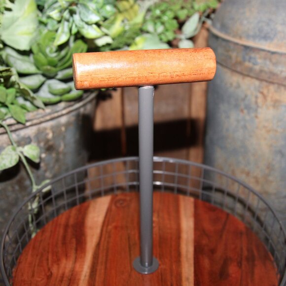 NEW Large Rustic 17.75" Iron & Wood Tiered Farmhouse Basket Stand - Picture 4 of 8